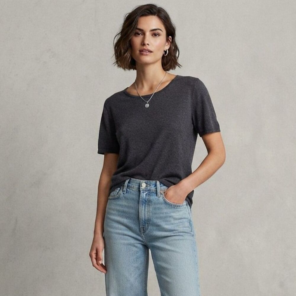 Casual Corner Silk Cashmere Blouse Women's Size XL Dark Gray Short Sleeve Casual
